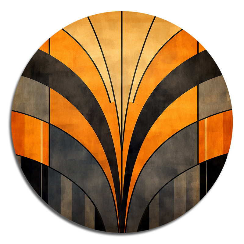 Vecteurs orange et gris - art abstrait en métal rond, H 23 po x l 23 po