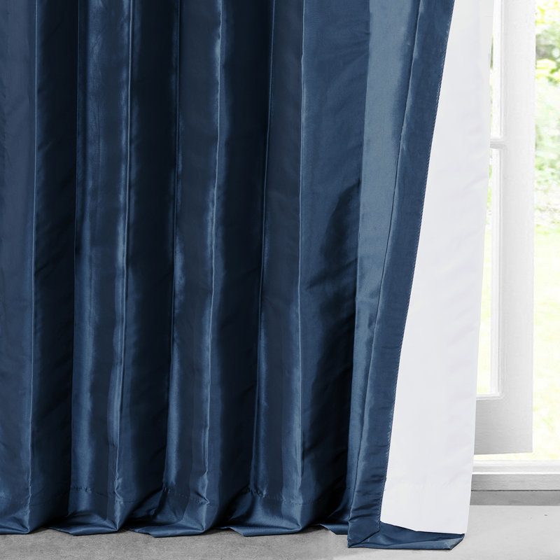 Solid Faux Silk Taffeta Rod Pocket Room Darkening Curtains for Bedroom & Living Room Curtains - Single Panel Drapes