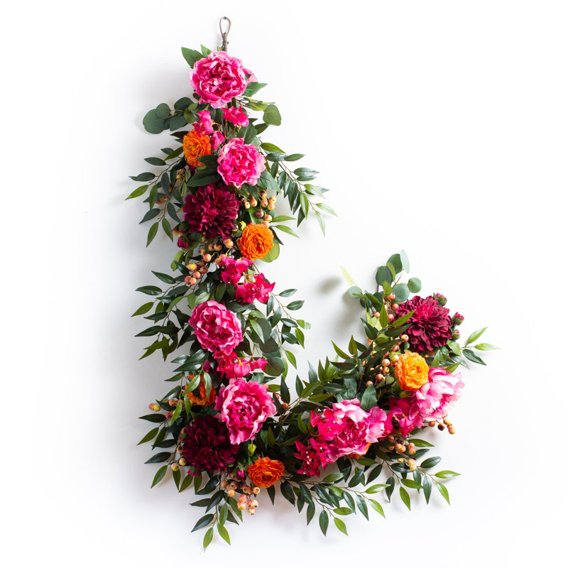 Beauté exotique - guirlande Dahlia, Bougainvillea et Renoncule printemps-été, L 6 pi