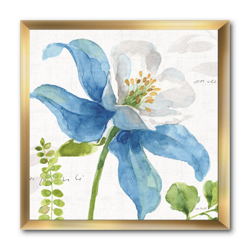«Blue Columbine Wild Flower with Ferns», reproduction sur toile encadrée, H 16 po x l 16 po