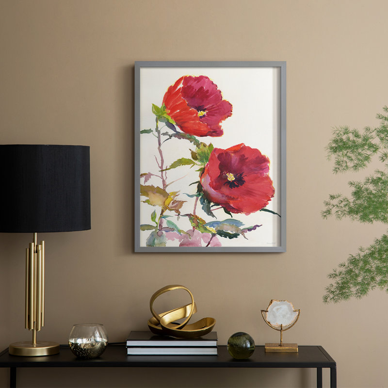 Hibiscus Glow I, reproduction encadrée - bois massif, H 21 po x l 17 po, Gris