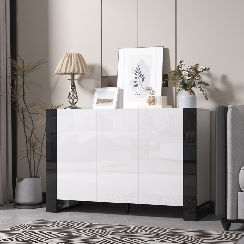 Buffet ultra-brillant, armoire moderne avec tablettes réglables, armoire à café pour la cuisine et le salon, Blanc