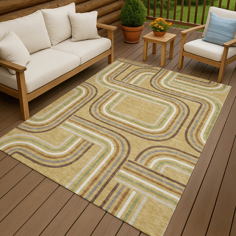 Machine Washable Indoor/Outdoor Chantille ACN2535 Geometric Rug, Gold, Rectangle 9' x 12'