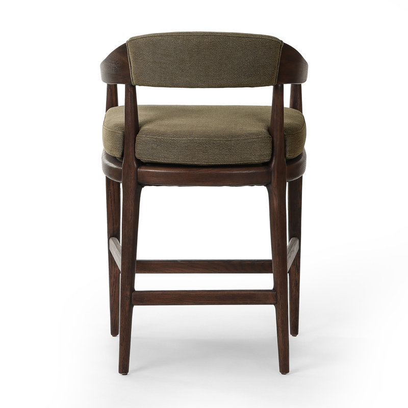 Dane Upholstered Bar Stool with Solid Wood Frame, Broadway Olive Linen