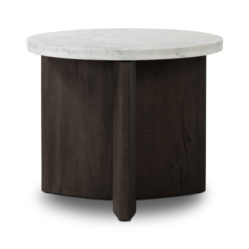 toli End Table - Italian White Marble, White Marble/Smoked Black