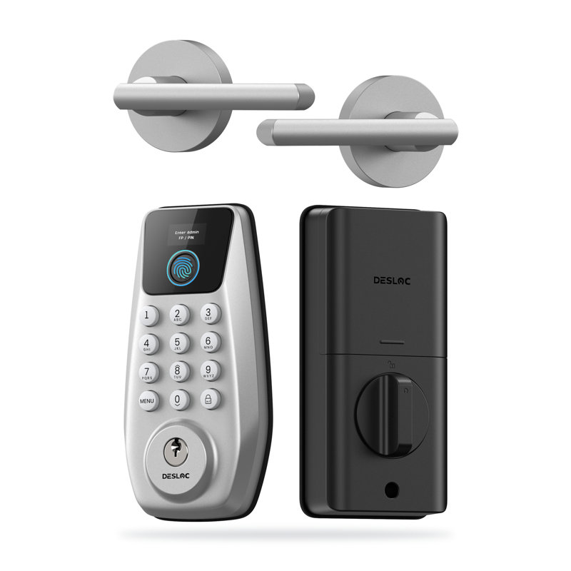 Desloc Keypad Smart Lock And Levers With Access Screen, Fingerprint, Silver