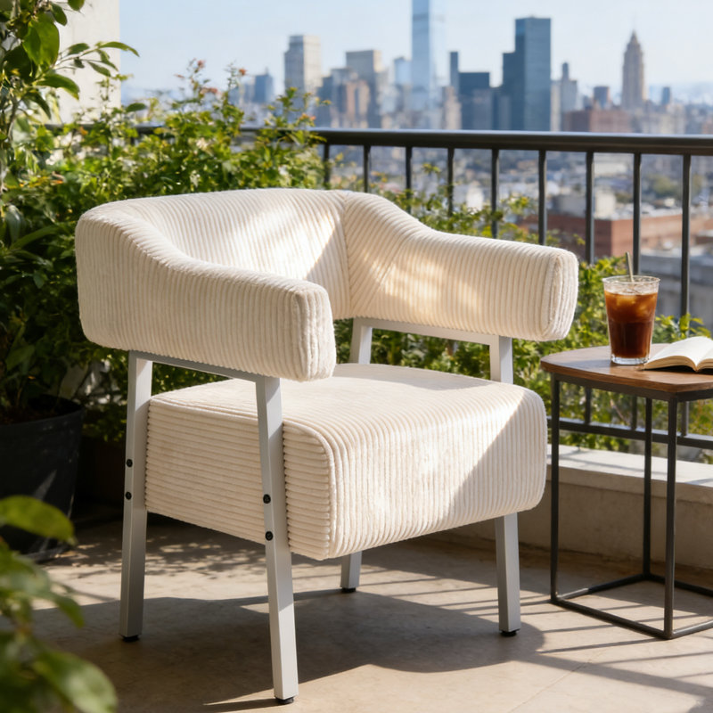 Modern Metal Frame Accent Chair Armchair For Living Room,Bedroom(Set of 4), White, Beige
