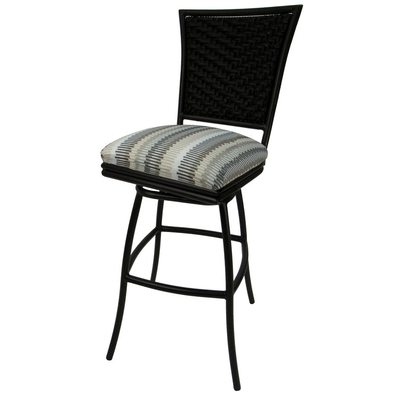 Tabouret de bar 35 po avec coussin Cutlip, Noir, Soleil turquoise