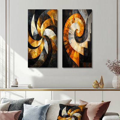 Vortex jaune et noir de Sophistication I - décoration murale moderne en métal 2 panneaux