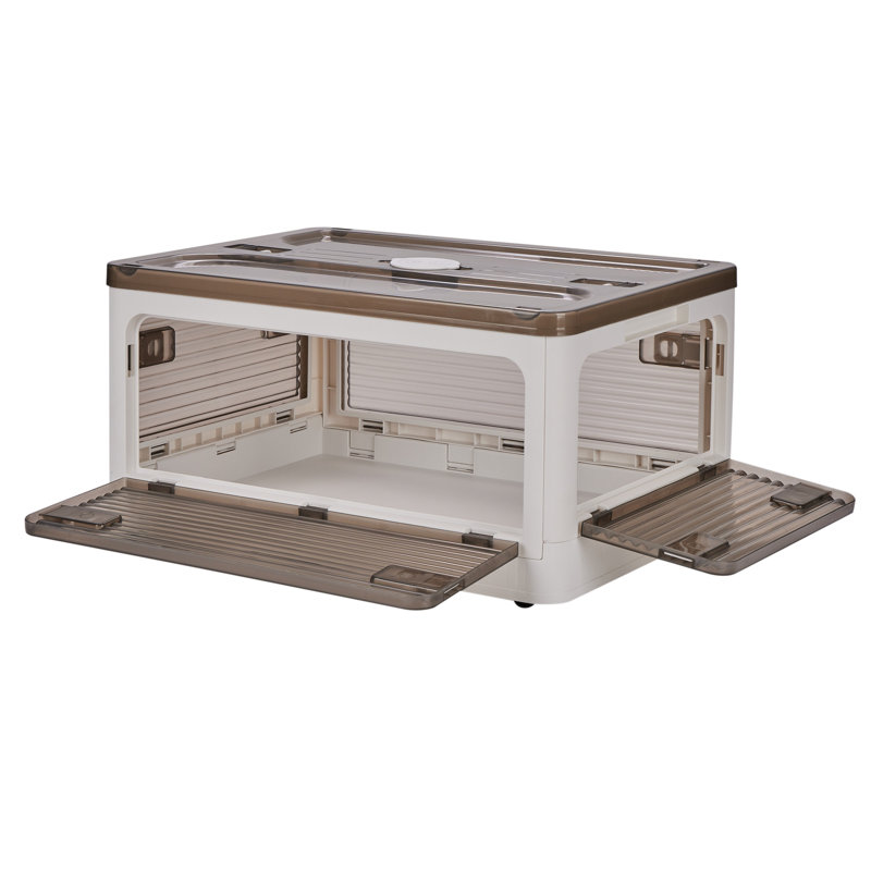 Simplify Folding Storage Bins with 5 Side Entry Access White Color | Collapsible Plastic Organizers | Stackable Storage Containers