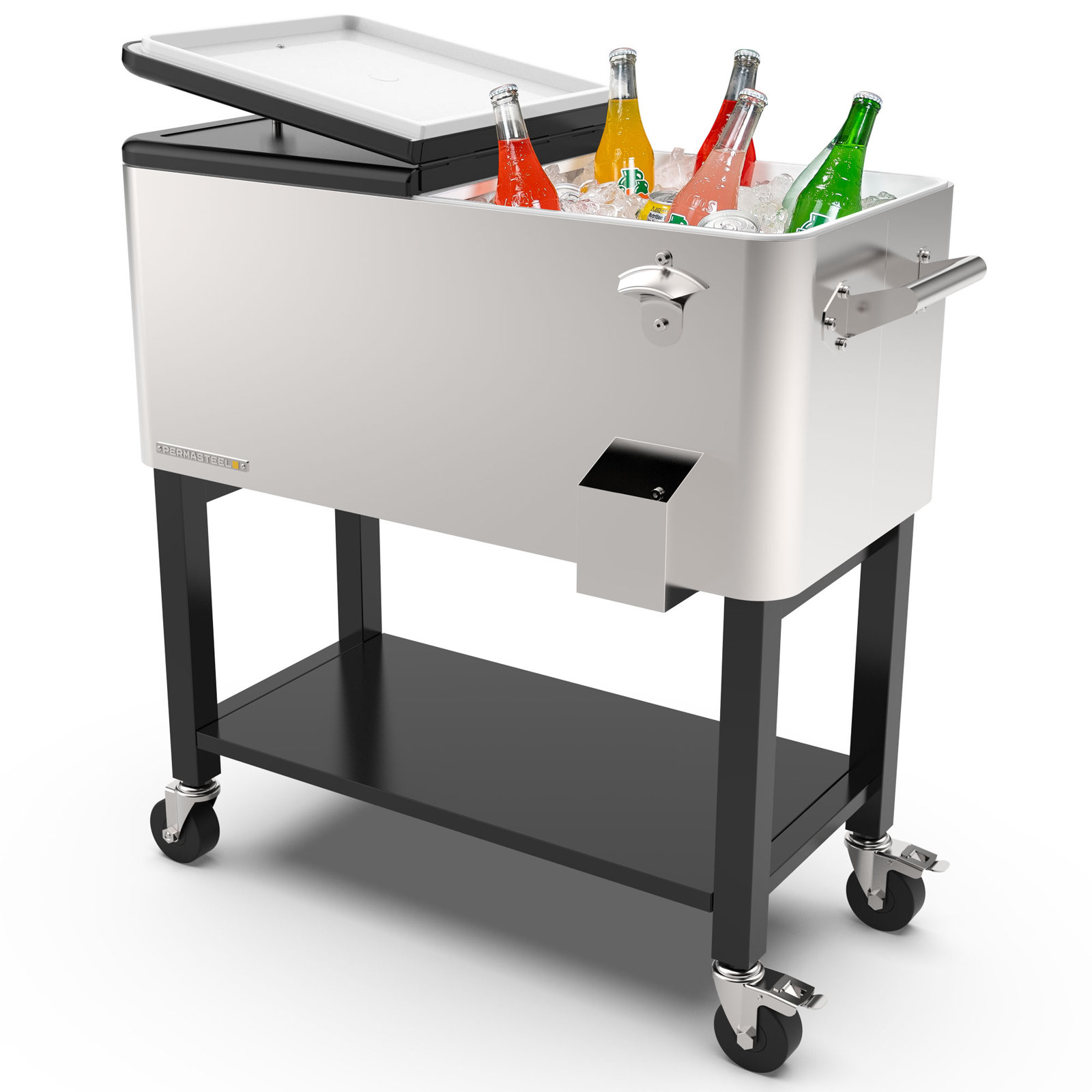 Permasteel Cooler with Removable Basin, Stainless Steel, With Divider