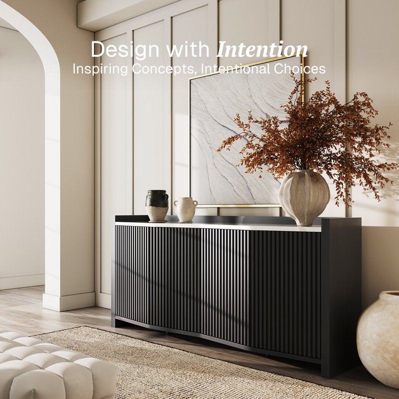 66 Inch Sideboard Buffet Cabinet with Storage, Ebony