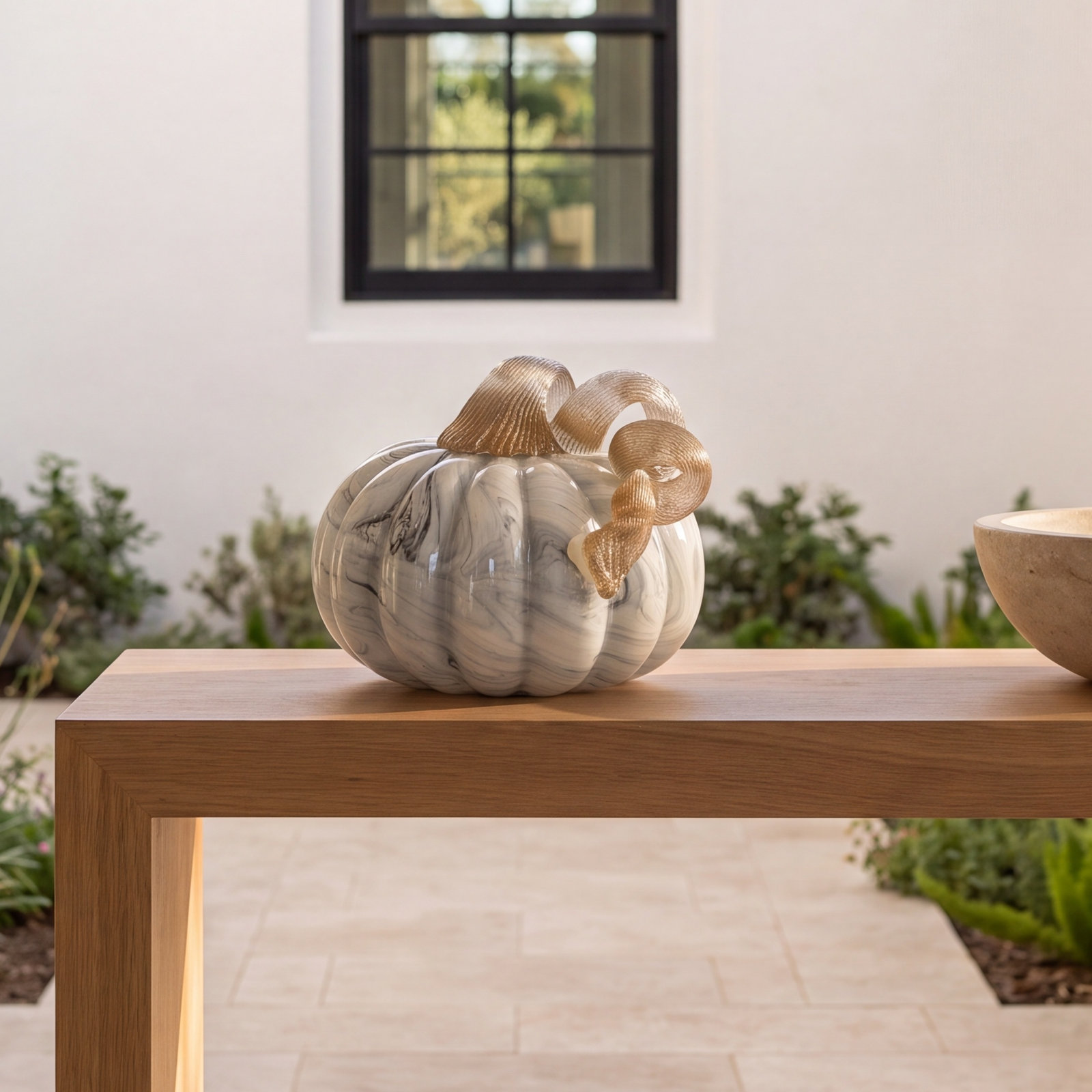 Spiral Marble Glass Pumpkin Holiday Accent