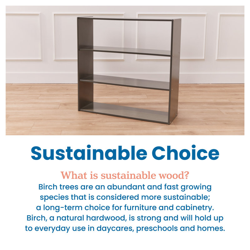 Natural Lacquered 36" Kids' Birch Wood 3-Shelf Storage Cabinet
