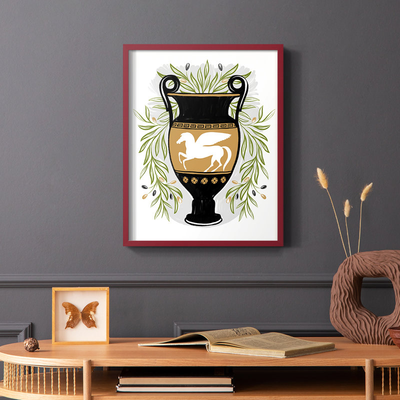 «Greek Vases III», reproduction encadrée - bois massif, Rouge, H 10 po x l 8 po