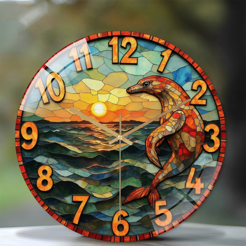 Horloge murale colorée en verre coloré avec art océanique - Horloge murale moderne en verre 12 po