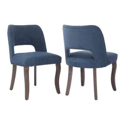  Modern Blue Fabric Dining Chairs Set of 2, Upholstered Dining Room Chairs with Solid Wood Legs, Nailhead Trim & Open Back Design, Farmhouse Kitchen Chairs for Dining Room, Blue