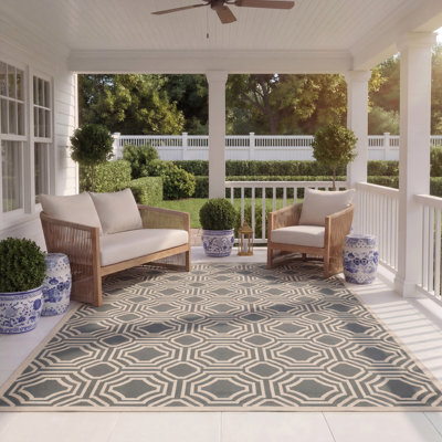 Arneshia Geometric Dark Gray/Beige Indoor/Outdoor Area Rug