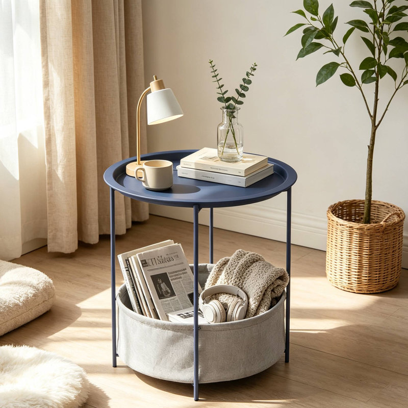 Petite table de bout avec sac de rangement Deeley, Bleu