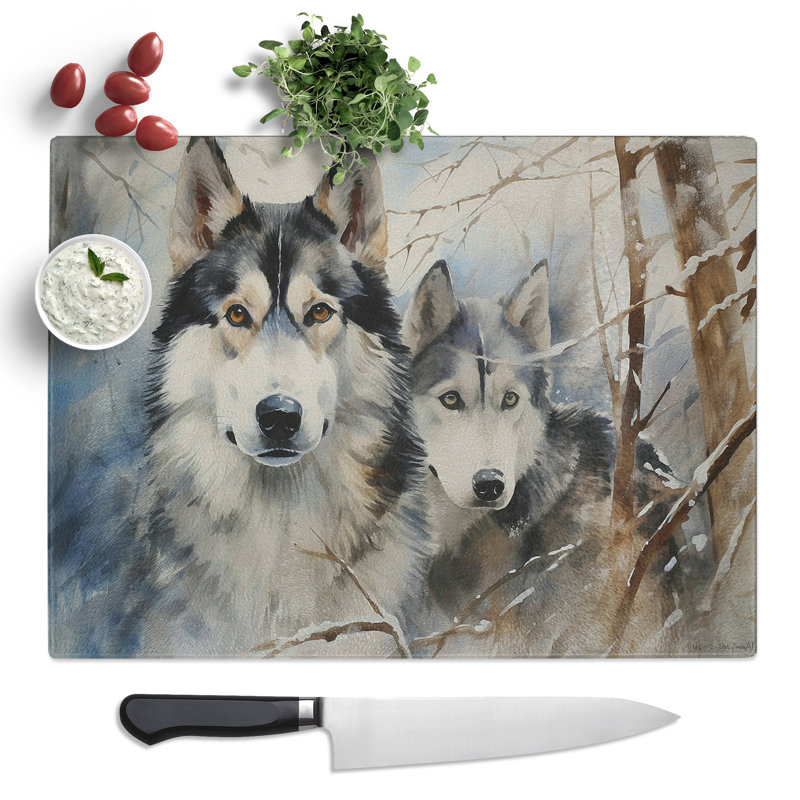 Husky Watercolour No.4  Glass Chopping Board