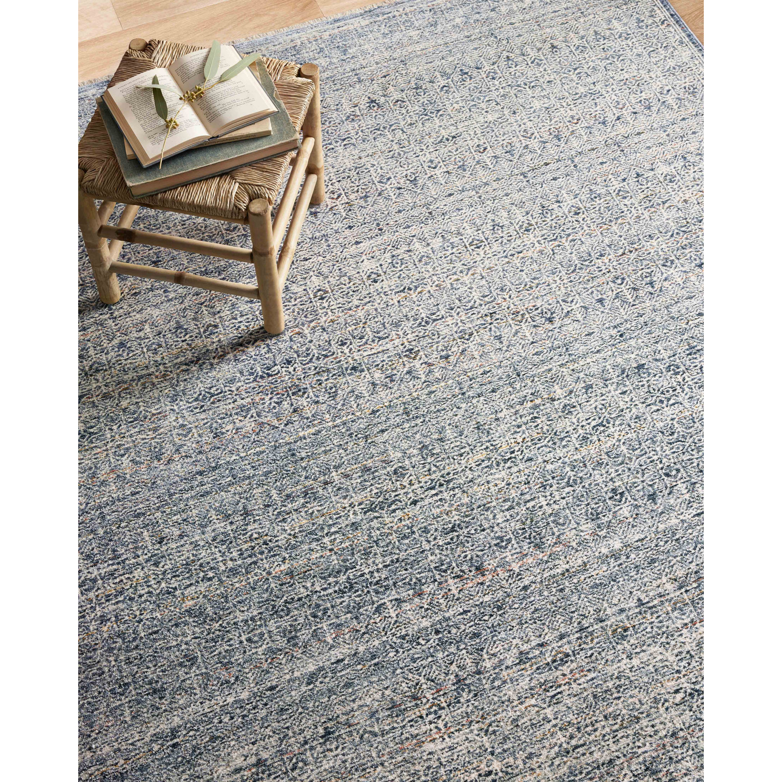 Amber Lewis x Loloi Zuma Denim Ivory Oriental Rug, Rectangle 5'3" x 7'9"
