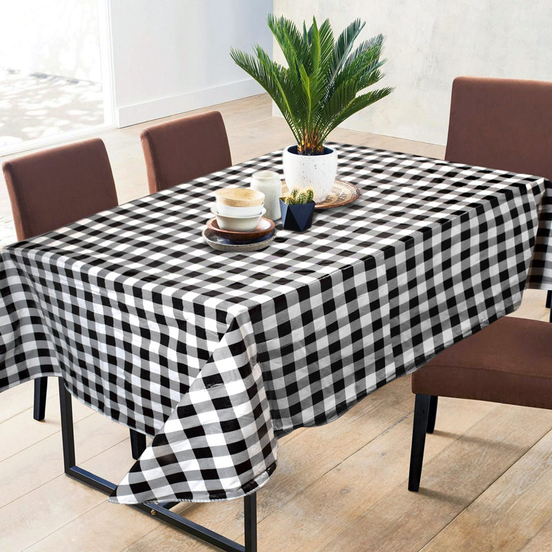 Tablecover-Vinyl With Flannel, Rectangle,Water Proof,Easy To Clean, Checked Design, 120" Rectangle, Black