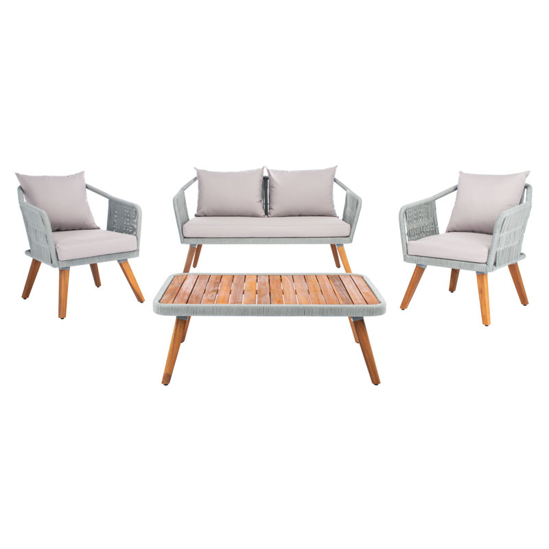 Ensemble de conversation avec coussins 4 pièces, Structure gris clair / coussin beige