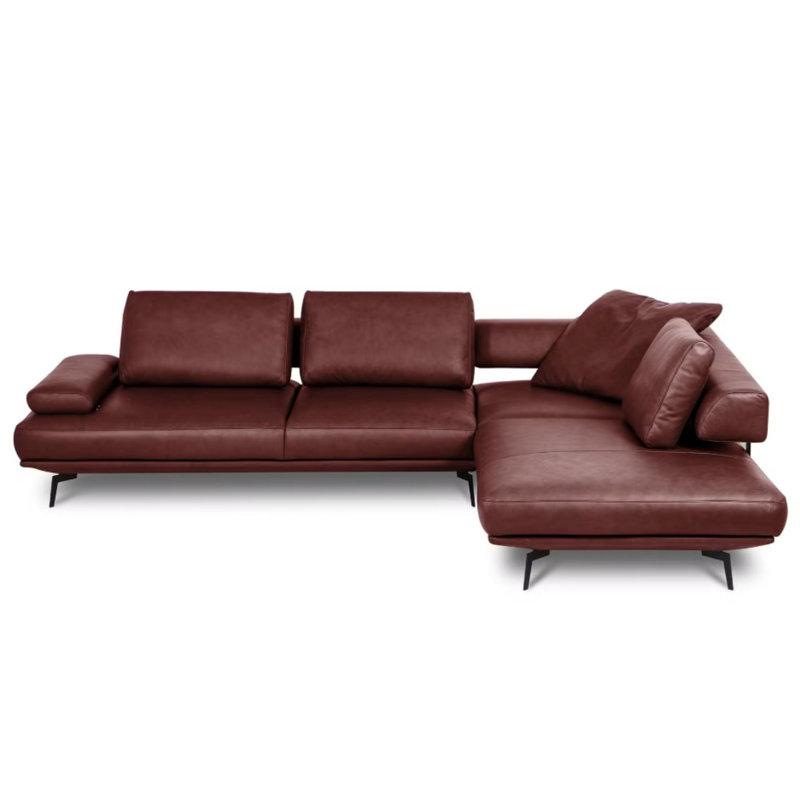 Trumansburg Leather Corner Sofa , Red, Right Hand Facing