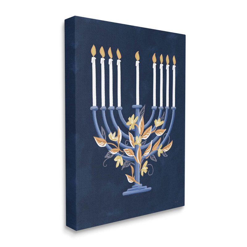Art traditionnel sur toile de la menorah traditionnelle Hanoukka par House Fenway, H 30 po x l 24 po x P 1,5 po