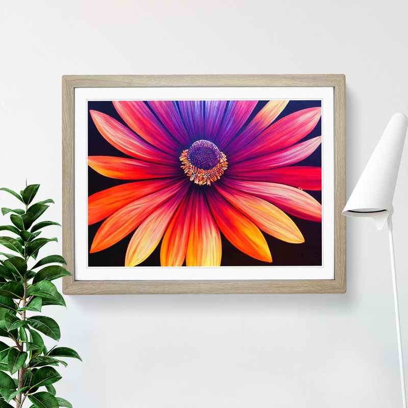 Dreamy Daisy Flower 1 Piece Single Picture Frame Painting, 25cm H x 34cm W x 2cm D, Oak