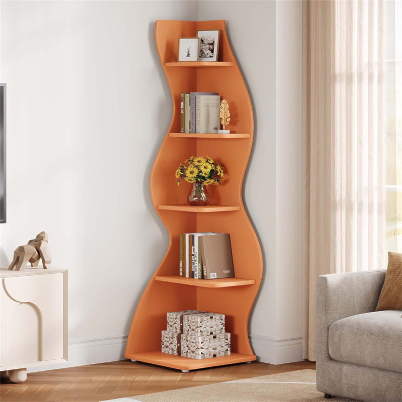 Bibliothèque de coin et support pour plante à 5 niveaux de 69,8 pouces de hauteur, pour espace restreint, solution de rangement moderne et élégante