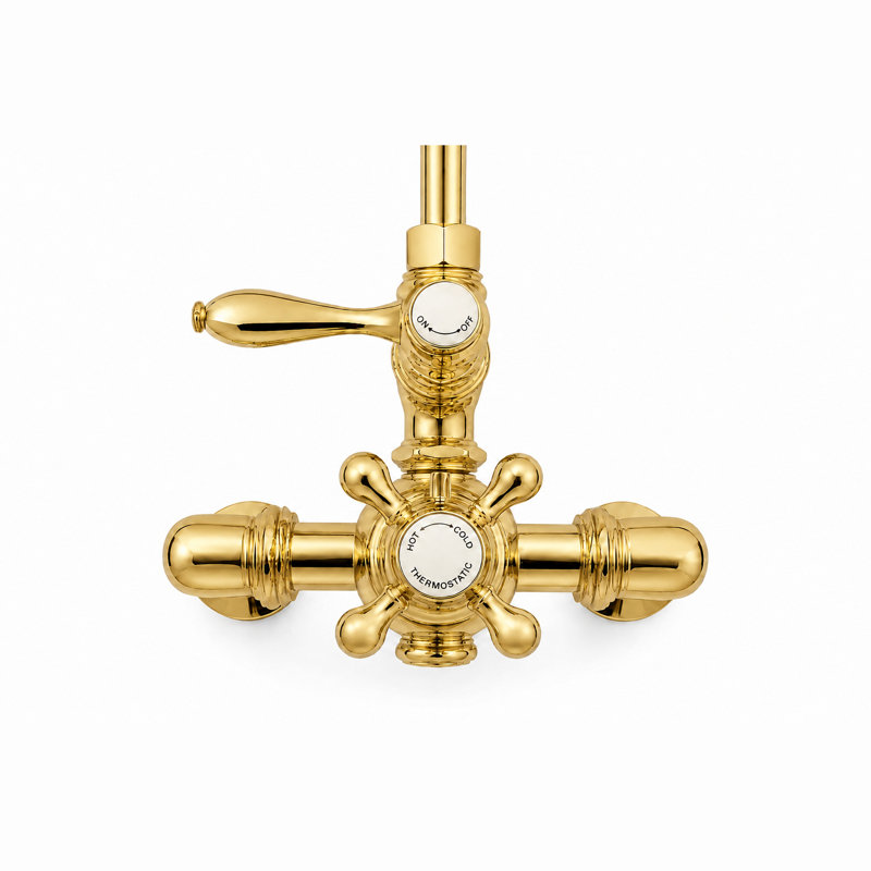 Système de douche thermostatique exposé 36 po mural avec poignées levier / croix 1,75 GPM, Supercoat Brass