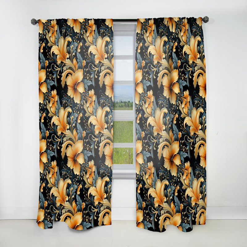 Rideau à motif floral cachemire rétro Vintage Elegance, L 52 po x L 120 po