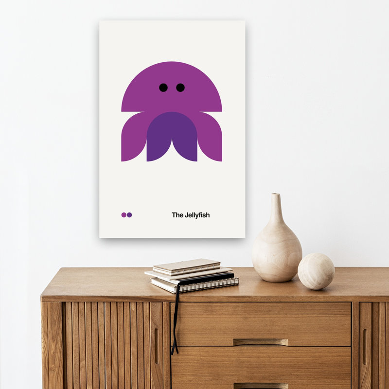 Playful Purple Jellyfish Abstract Geometric Minimalist Jellyfish Violet Ocean Wall Art Print 1 Piece Wrapped Canvas Wall Art