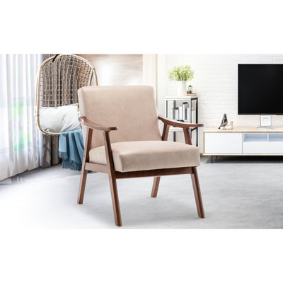 Chaise de chambre à coucher de style Mid-Century moderne avec une construction en bois massif et un design intemporel pour un cadre à oreilles de salon classique