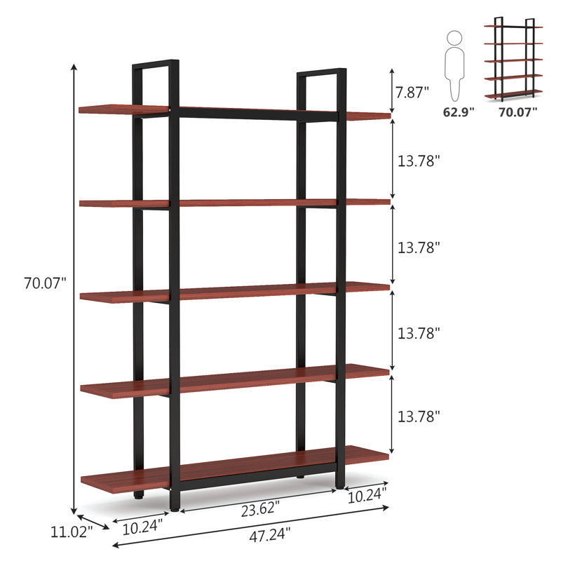 Aadrit 119.9cm W Metal Etagere Bookcase, Cherry/Black