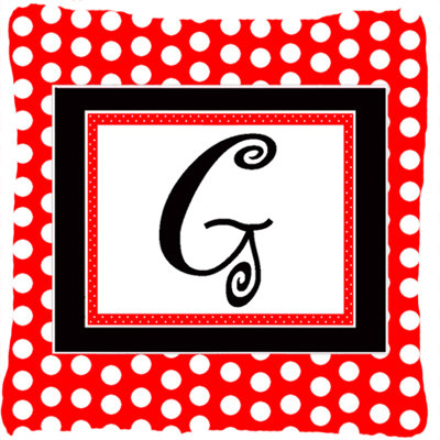 Monogramme initiale rouge à pois noir intérieur/extérieur Throw Pillow