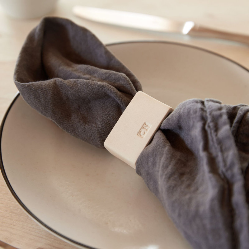White Rectangular Ceramic Napkin Rings Set of 4