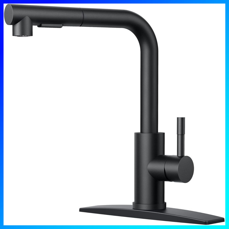 Single Handle Kitchen Faucet - Brushed Nickel Pull-Down Sprayer With Deck Plate, Compatible With 1 Or 3 Hole Installations (Great For Bars, Rvs, Farmhouses & Laundry)