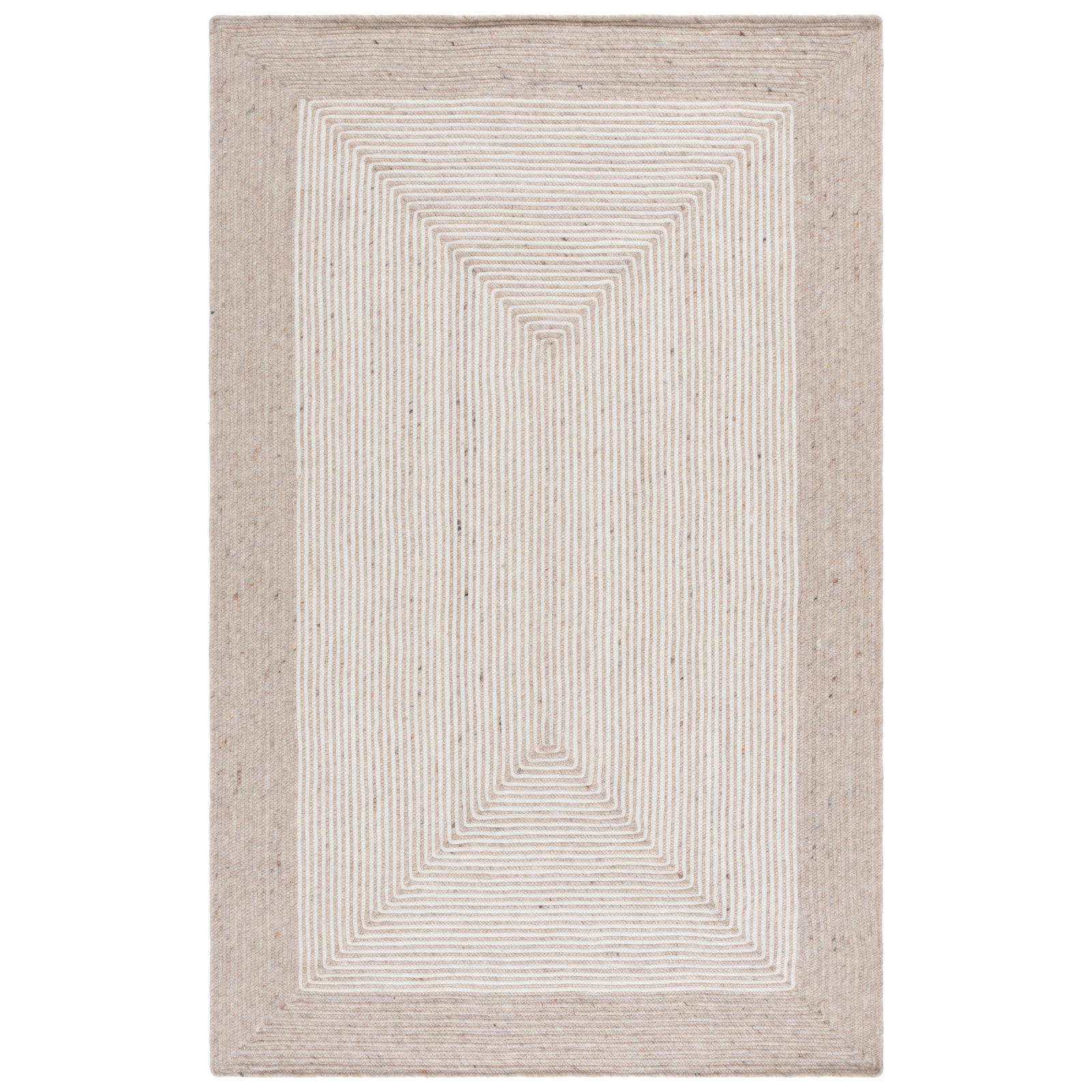 Aria Beige Ivory Hand-Woven Geometric Wool Rug, Rectangle 5' x 8'
