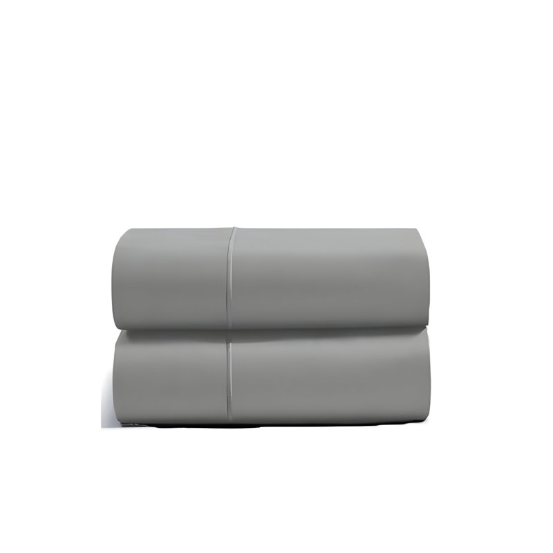 400TC Luxurious Single Embroidery Cotton Sateen Pillowcases (Set Of 2), Light Grey, 20" H x 30"W