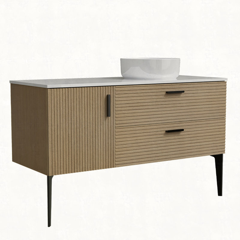 Meuble-lavabo autoportant pour salle de bain moderne 48 po rayé avec lavabo 48 po