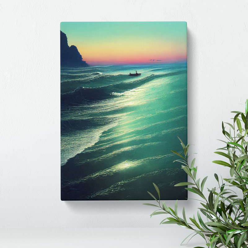 Boat By The Coast - Wrapped Canvas Painting, 50cm H x 35cm W x 3cm D