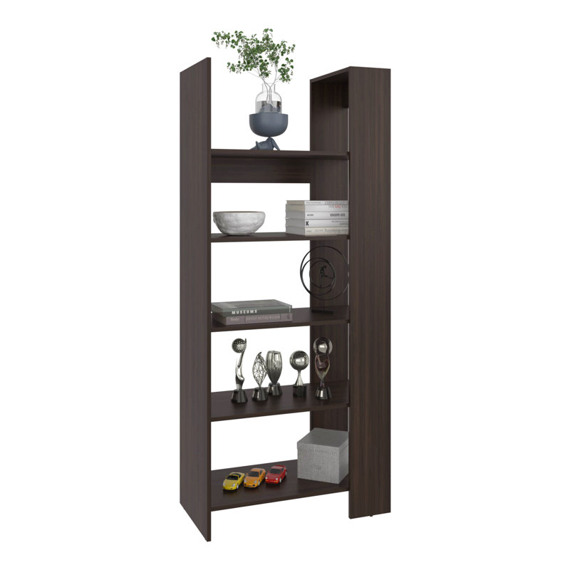 Bibliothèque, 5 tablettes, noyer foncé