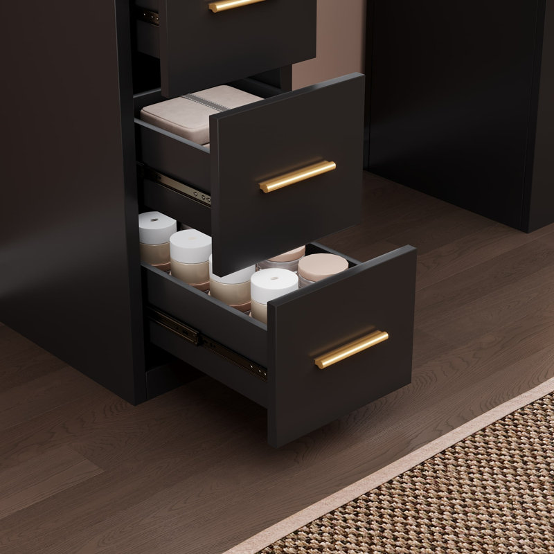 Coiffeuse 39,3 "avec miroir à DEL, 4 tiroirs, 7 tablettes de rangement ouvertes, Noir
