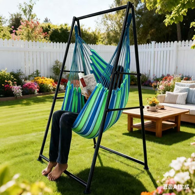 Support de hamac avec très grande chaise de balançoire avec repose-pieds, structure de balançoire en fer épaissie anti-basculement et résistant aux intempéries, capacité de support de 450 lb pour un assemblage extérieur intérieur