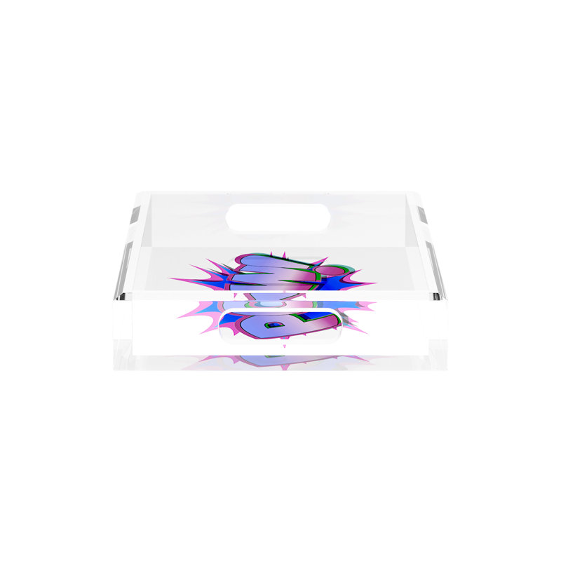 Pow Blue Pink Acrylic Rectangle Decorative Tray, 12.5"W x 7.75"D x 2"H
