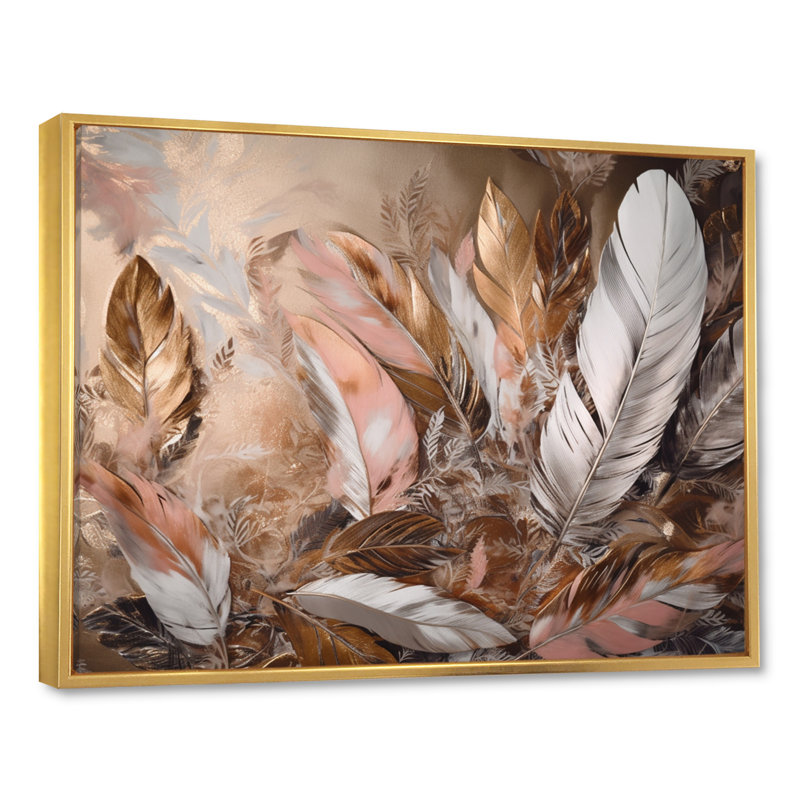 Plume d'or Rounak Wanderlust V sur toile, H 34 po x l 44 po x P 1,5 po, Cadre flottant doré