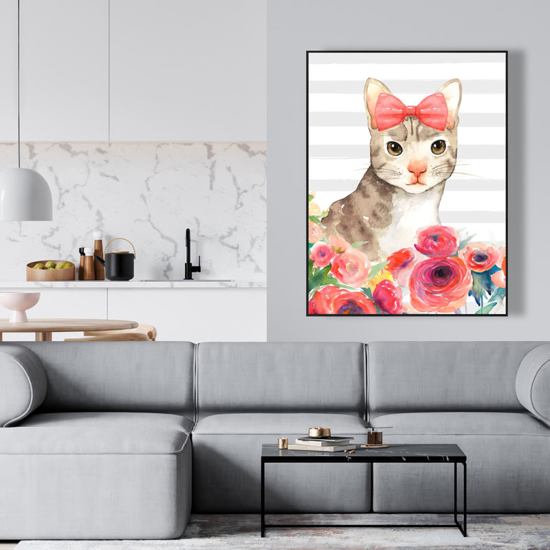 Petit chat avec fleurs - Toile encadrée, décoration intérieure