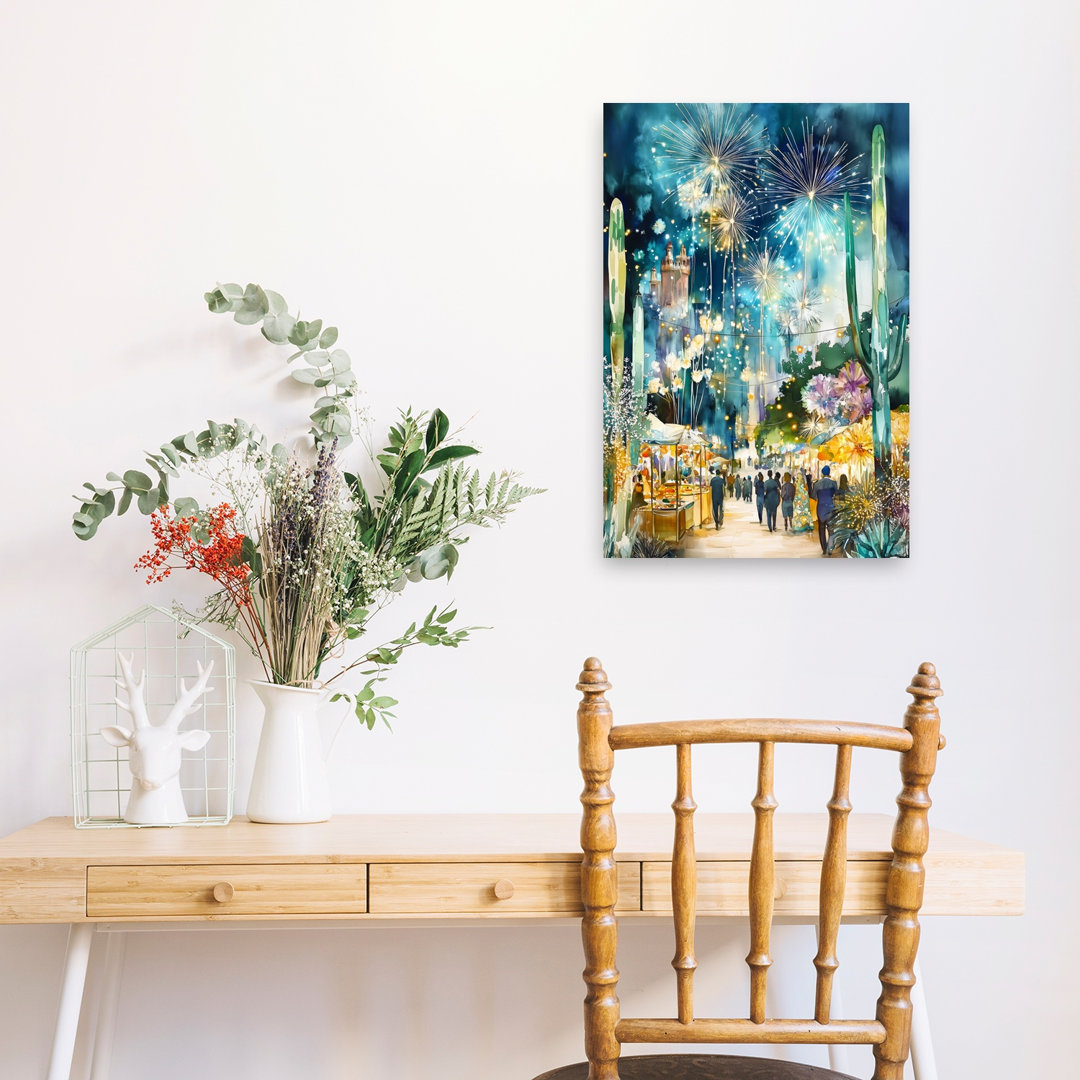 Fireworks Over Desert Market Dreamy Serene Tranquil Architecture City Wall Art Print